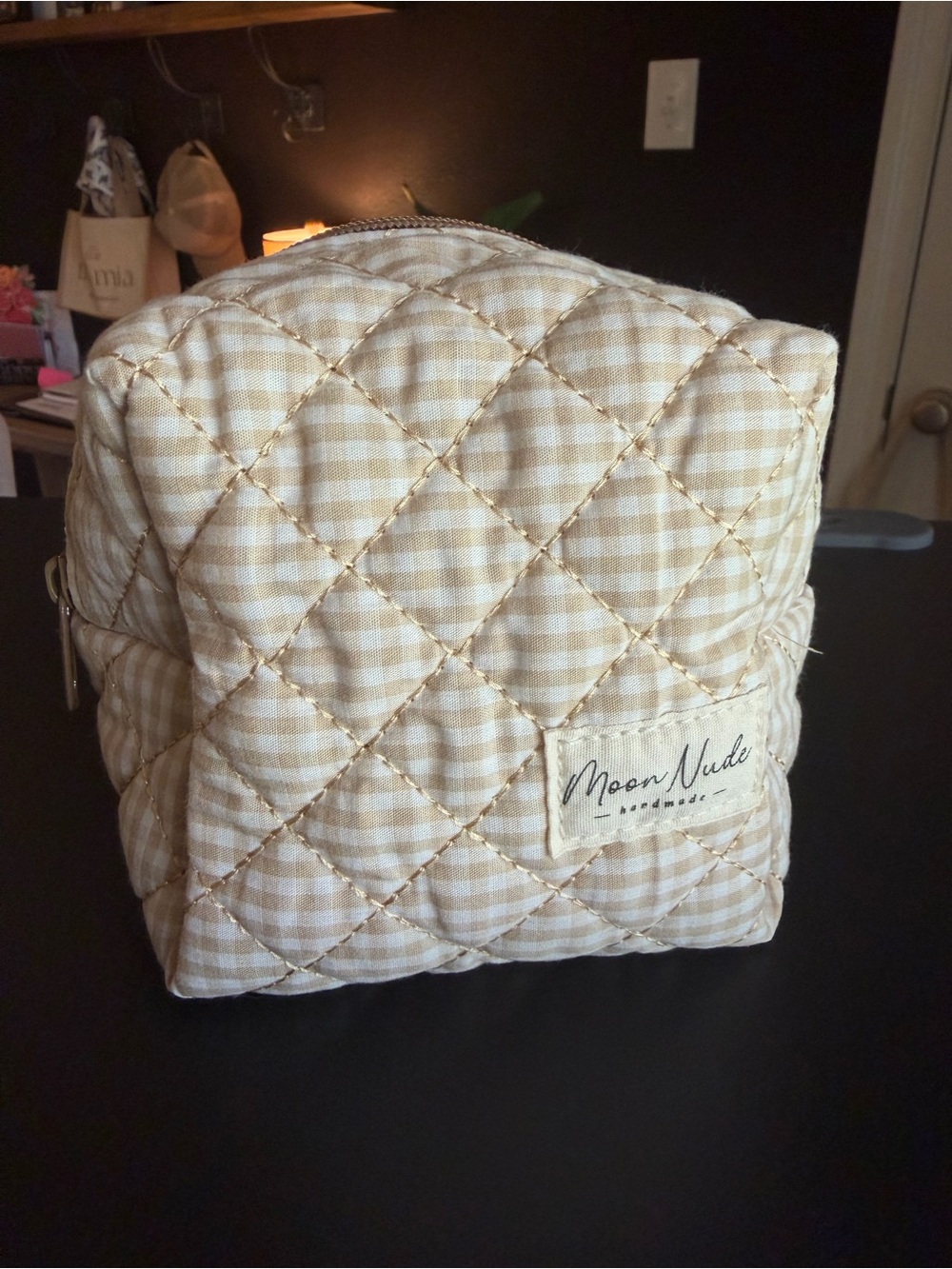 NWOT- Moon Nude Mini Quilted Gingham Cosmetic Pouch